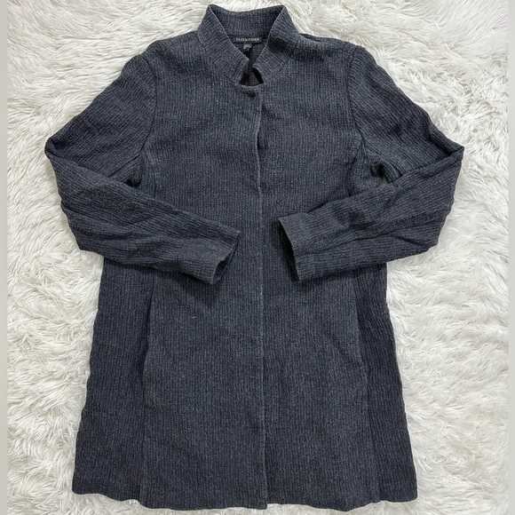Eileen Fisher Women’s Snap Button Collared Coat | Grey | Size Small - Picture 1 of 7